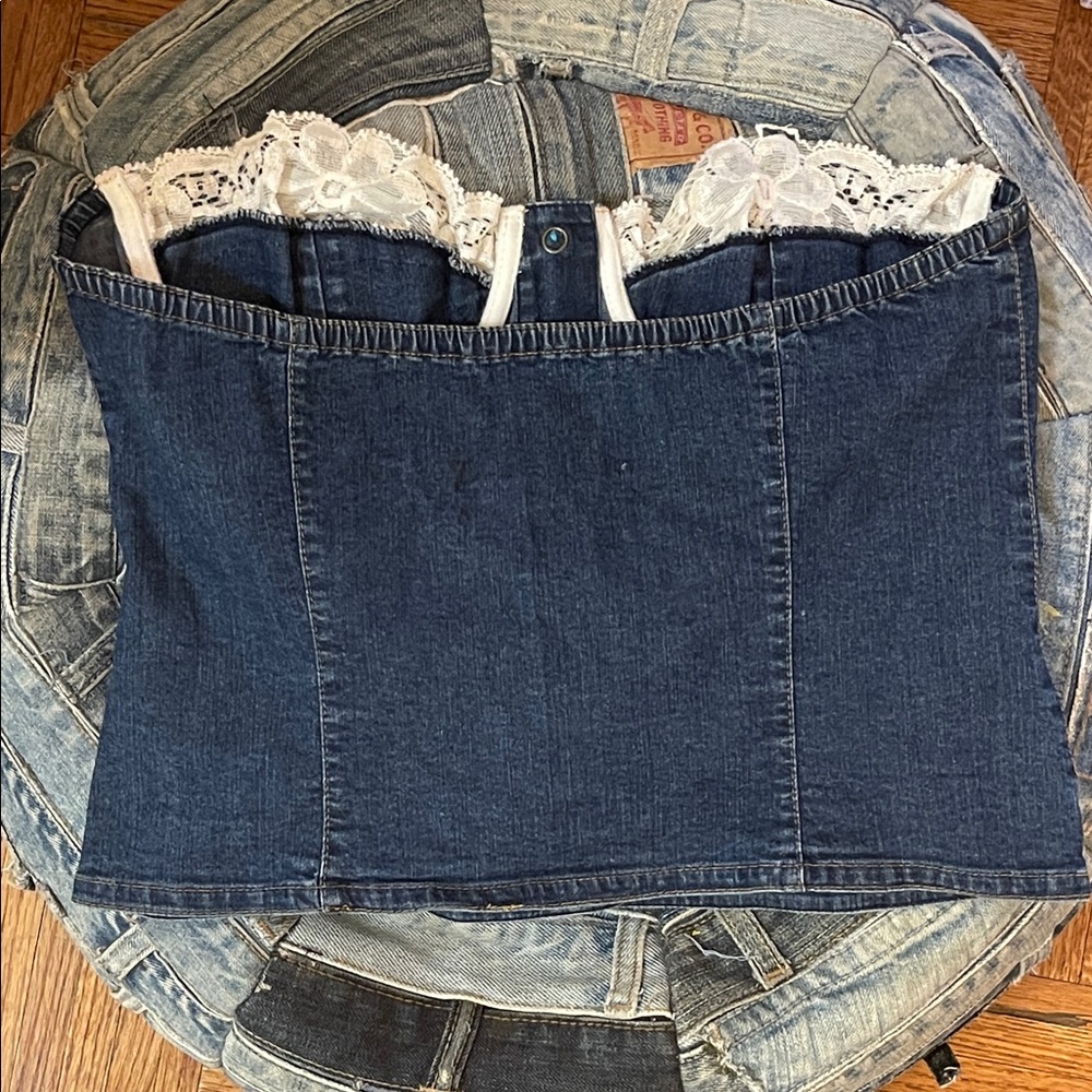 D&G Denim Corset Top with Lace Trim s/m - Picture 5 of 12